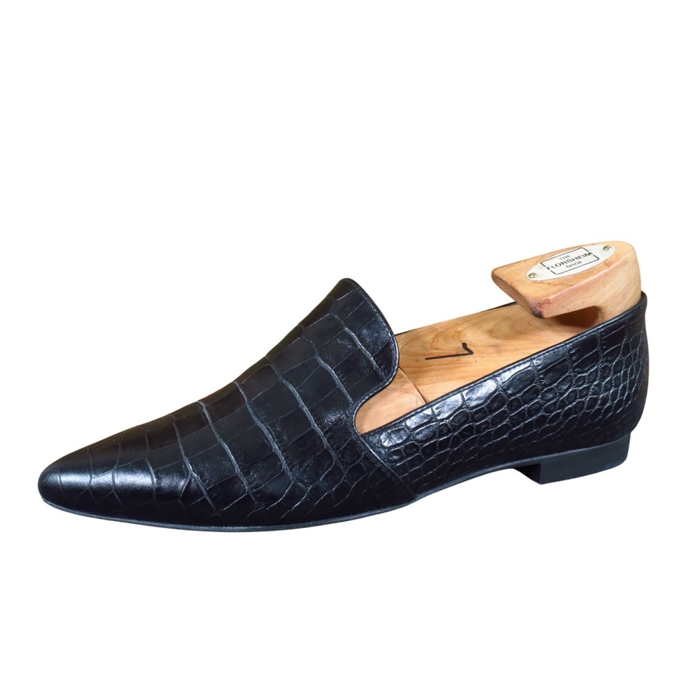 Paul Green Women Loafer Flat Sz 7 Professional Work Black Croc Embossed Leather